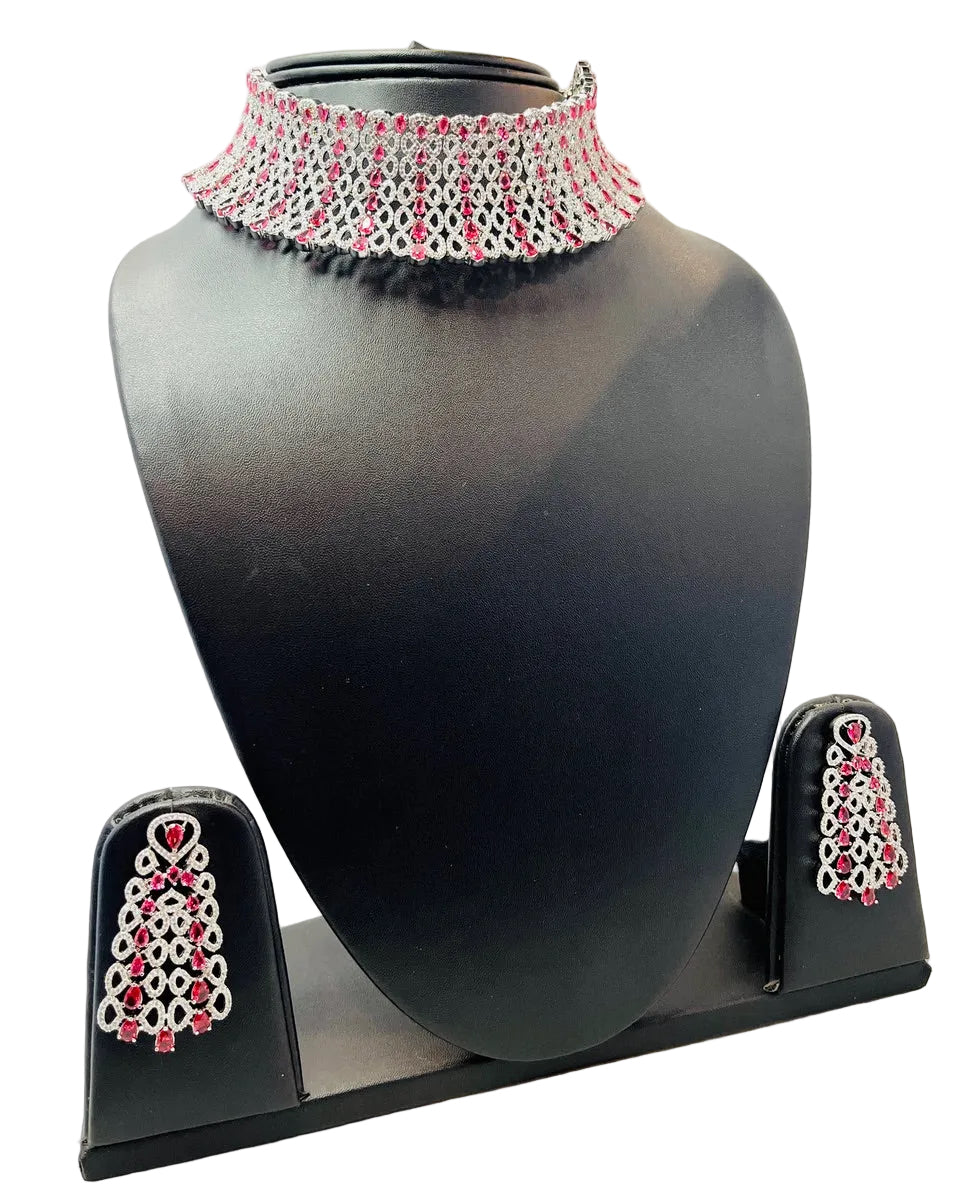 Pink American Diamond Necklace Set