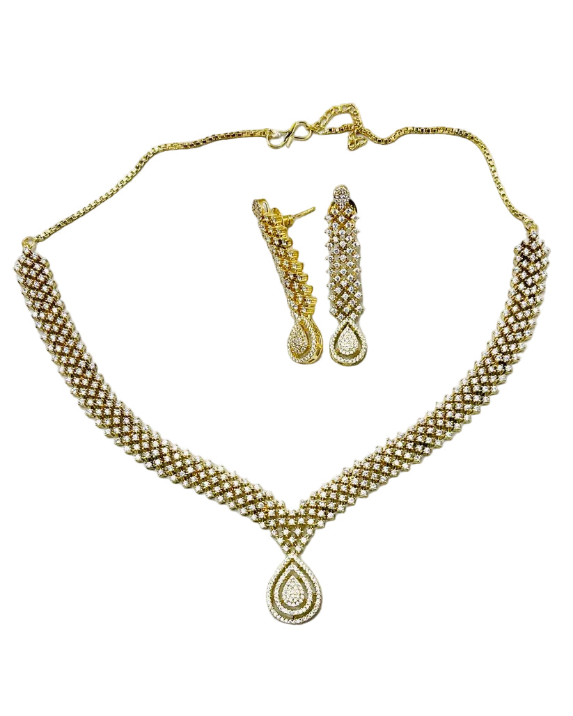 Golden American Diamond Necklace Set