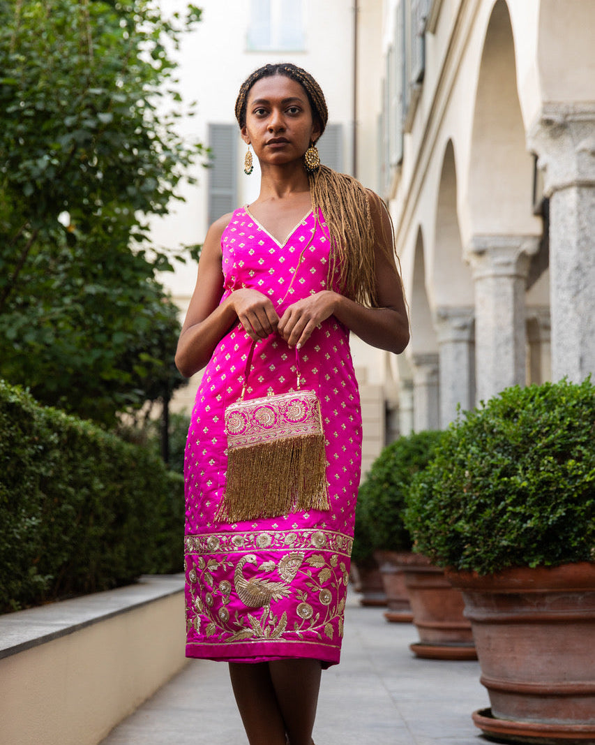 Fuchsia Banarasi Silk Clutch