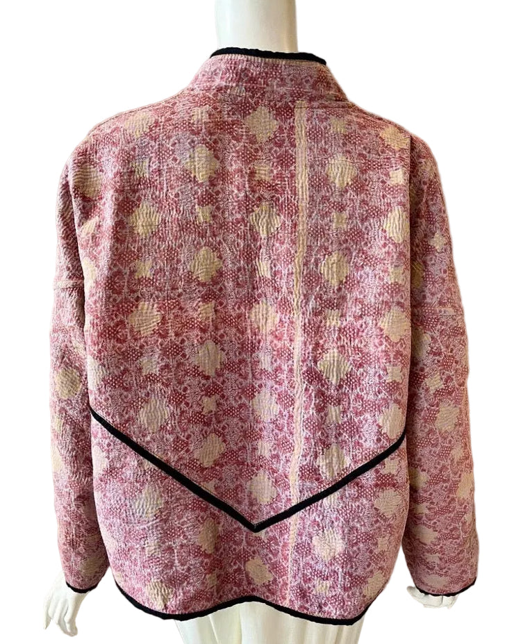 Orange & Green Reversible Floral Kantha Work Jacket