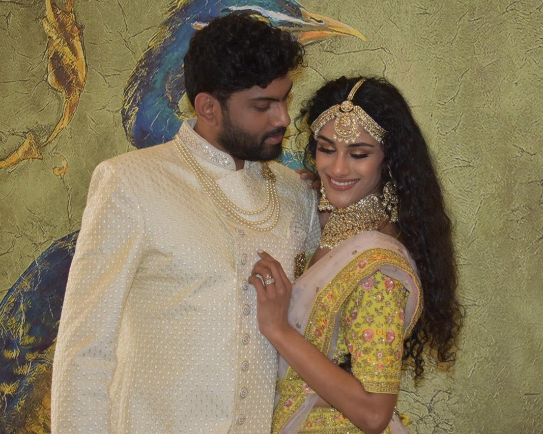 Cream Embroidered Sherwani