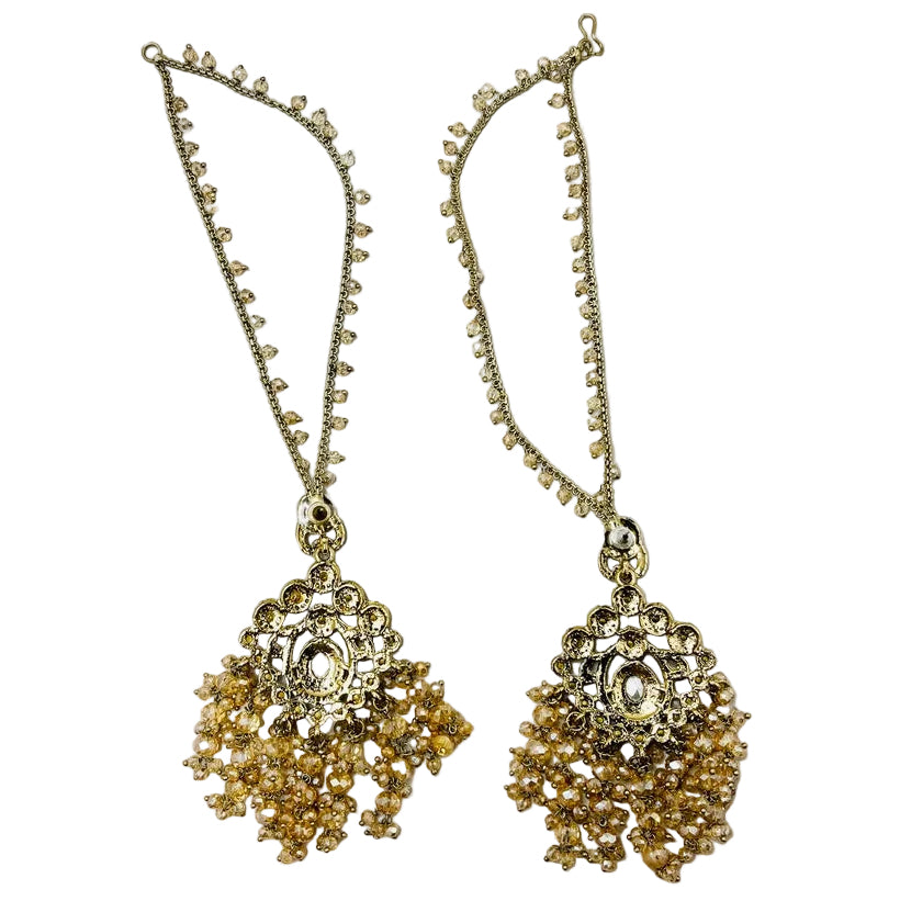 Gold Kundan Earrings With Ear Extensions