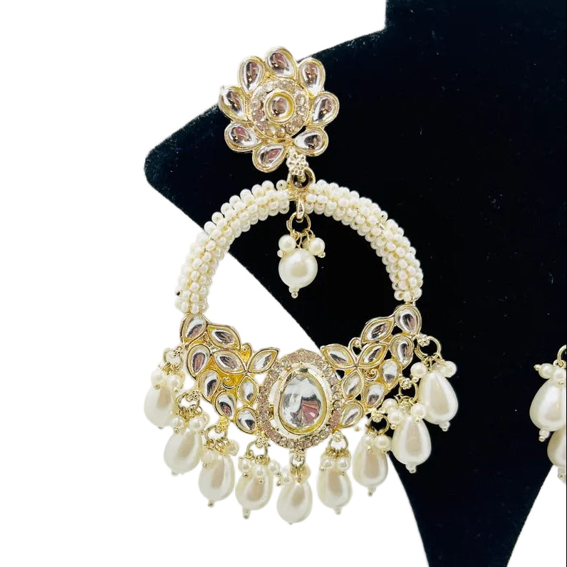Kundan Pearl Earrings With Ear Extensions