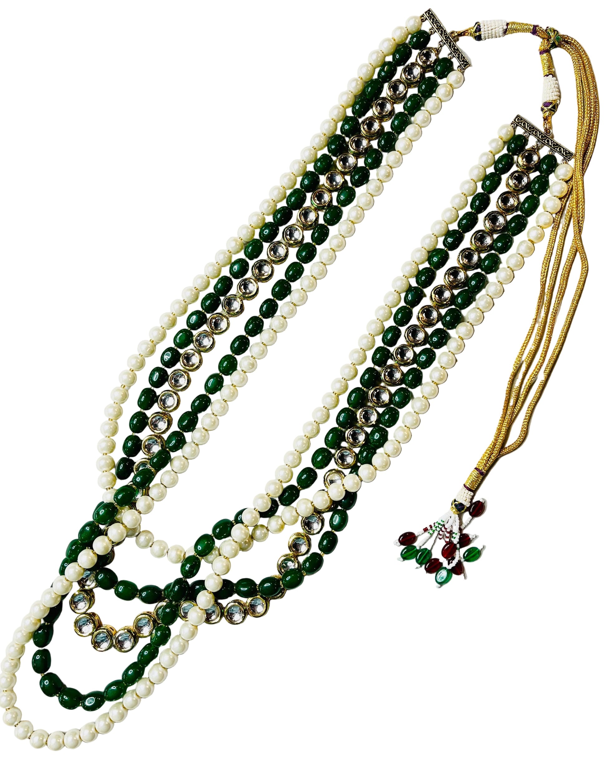5-Layered Cream & Green Pearl Set For Groom
