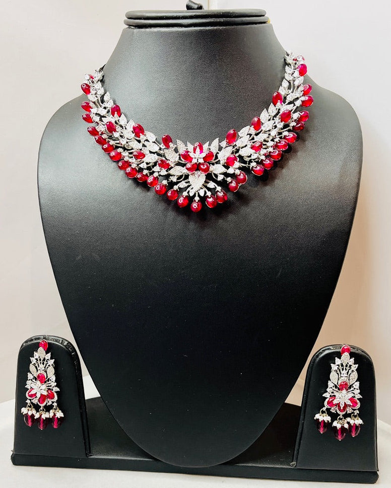 American Diamond Red Pearl Set