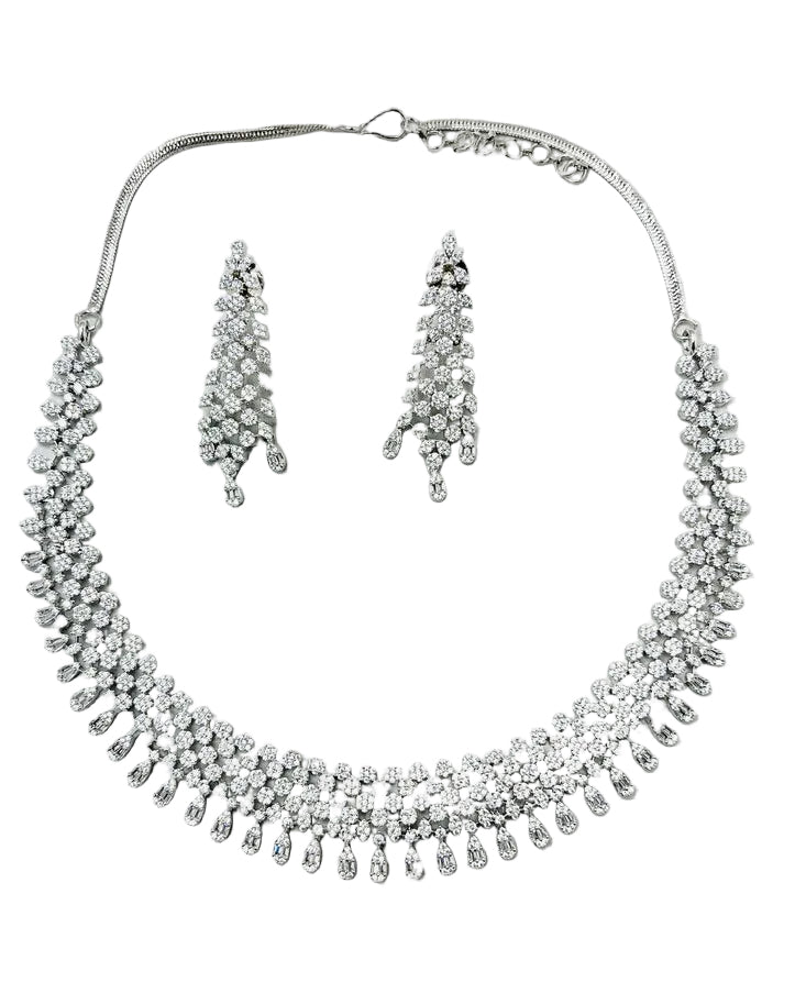 Silver American Diamond Necklace Set