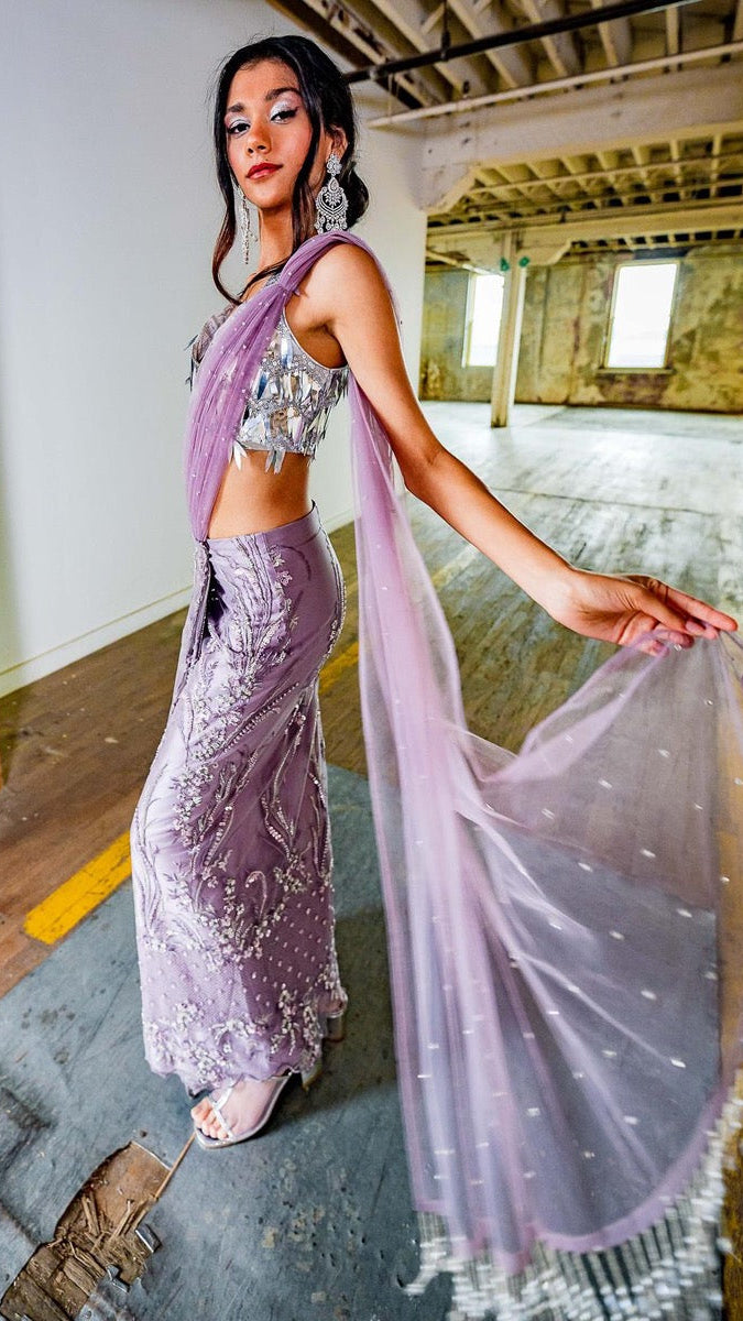 Lavender Color Readymade Saree