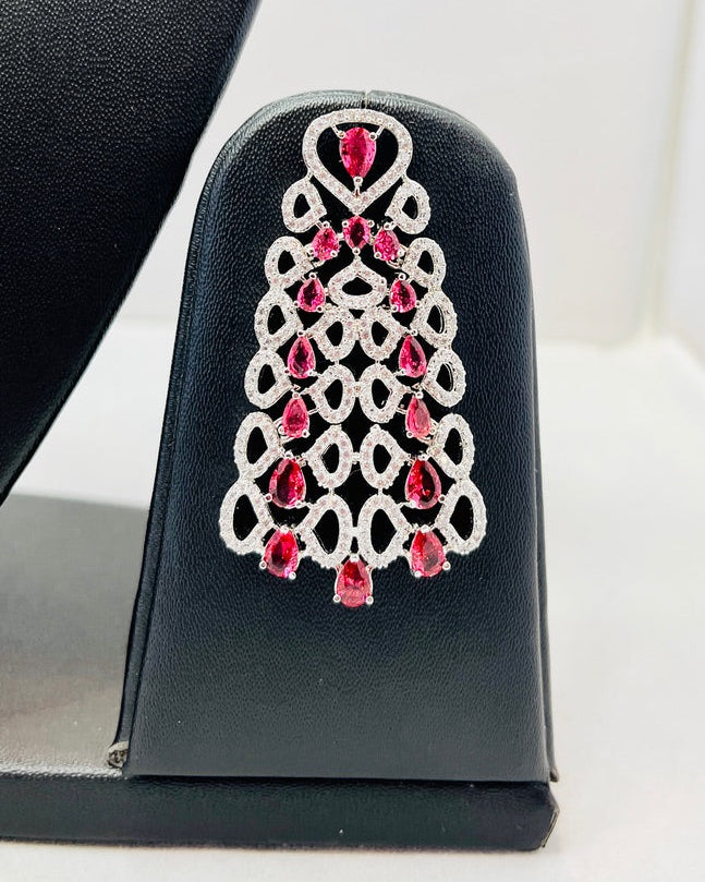 Pink American Diamond Necklace Set