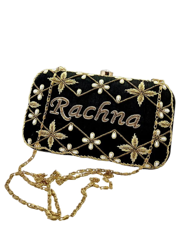Black Banarasi Silk Clutch