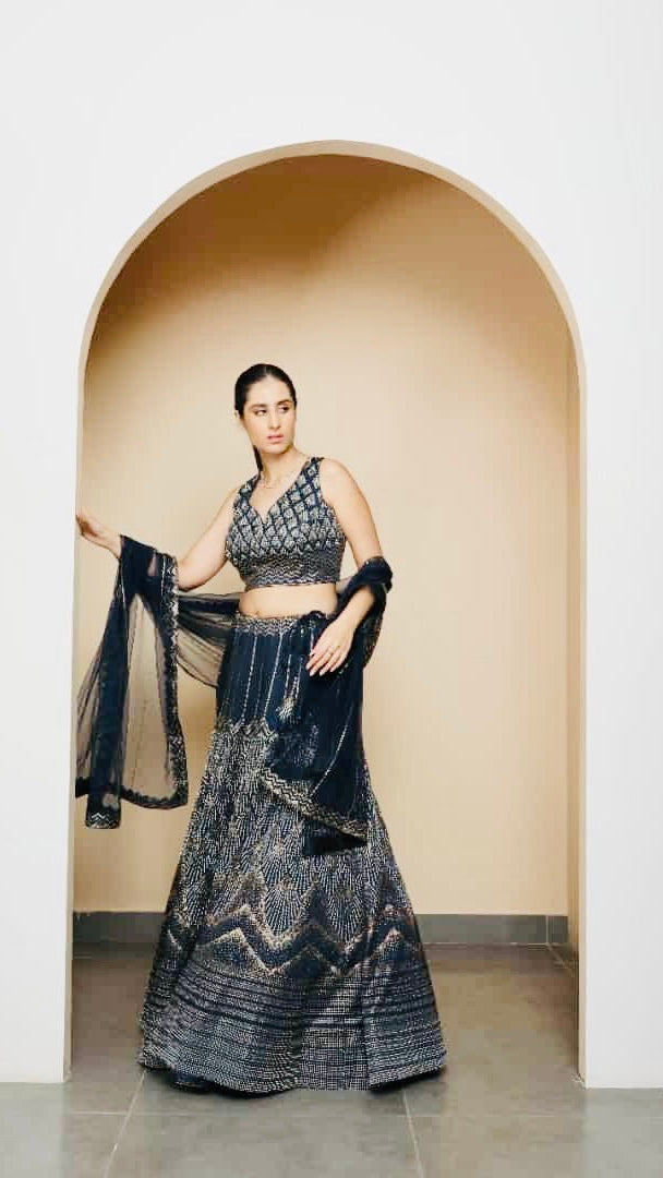 Navy Blue Silk Blend Lehnga Set