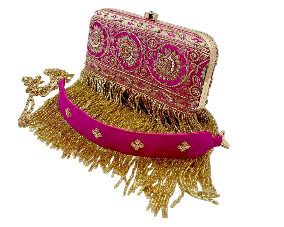 Fuchsia Banarasi Silk Clutch