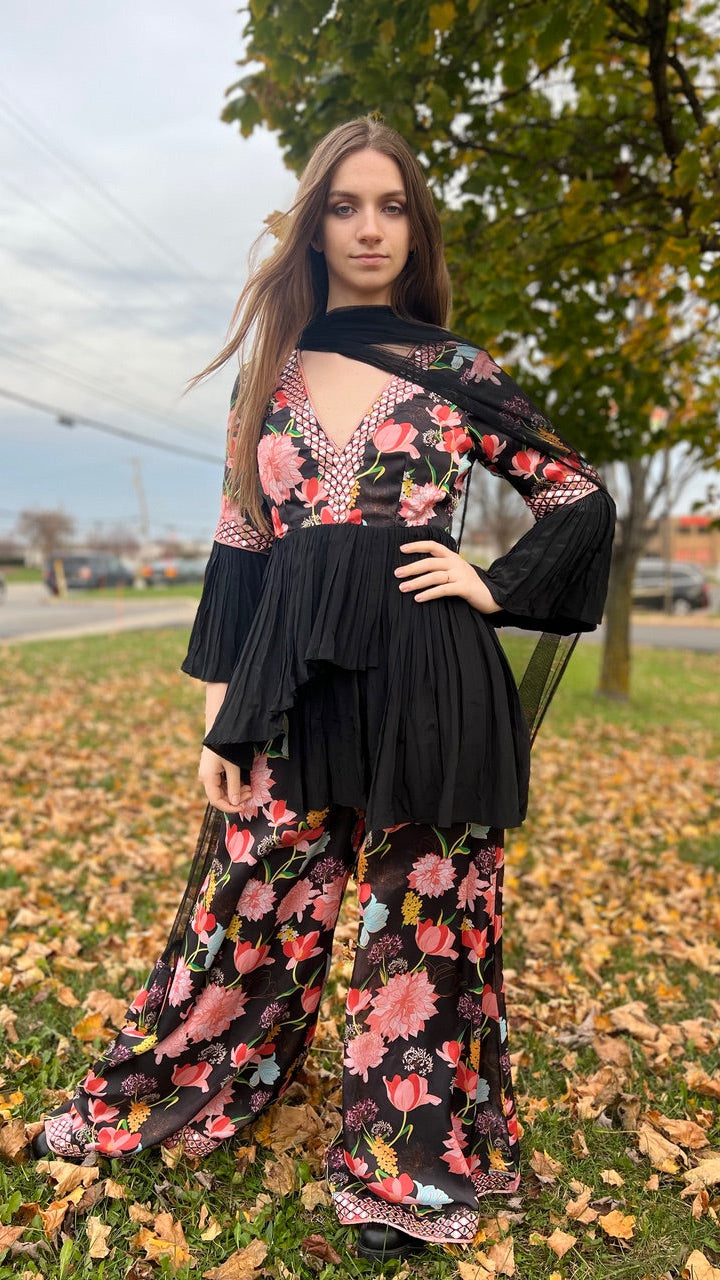 Black Floral Printed Palazzo Set