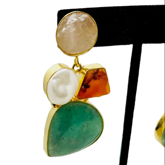 Sabyasachi Inspired Multi-Gemstone Pearl Earrings