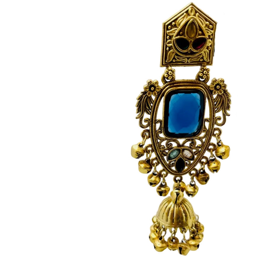 Gold & Blue Jhumka Earrings