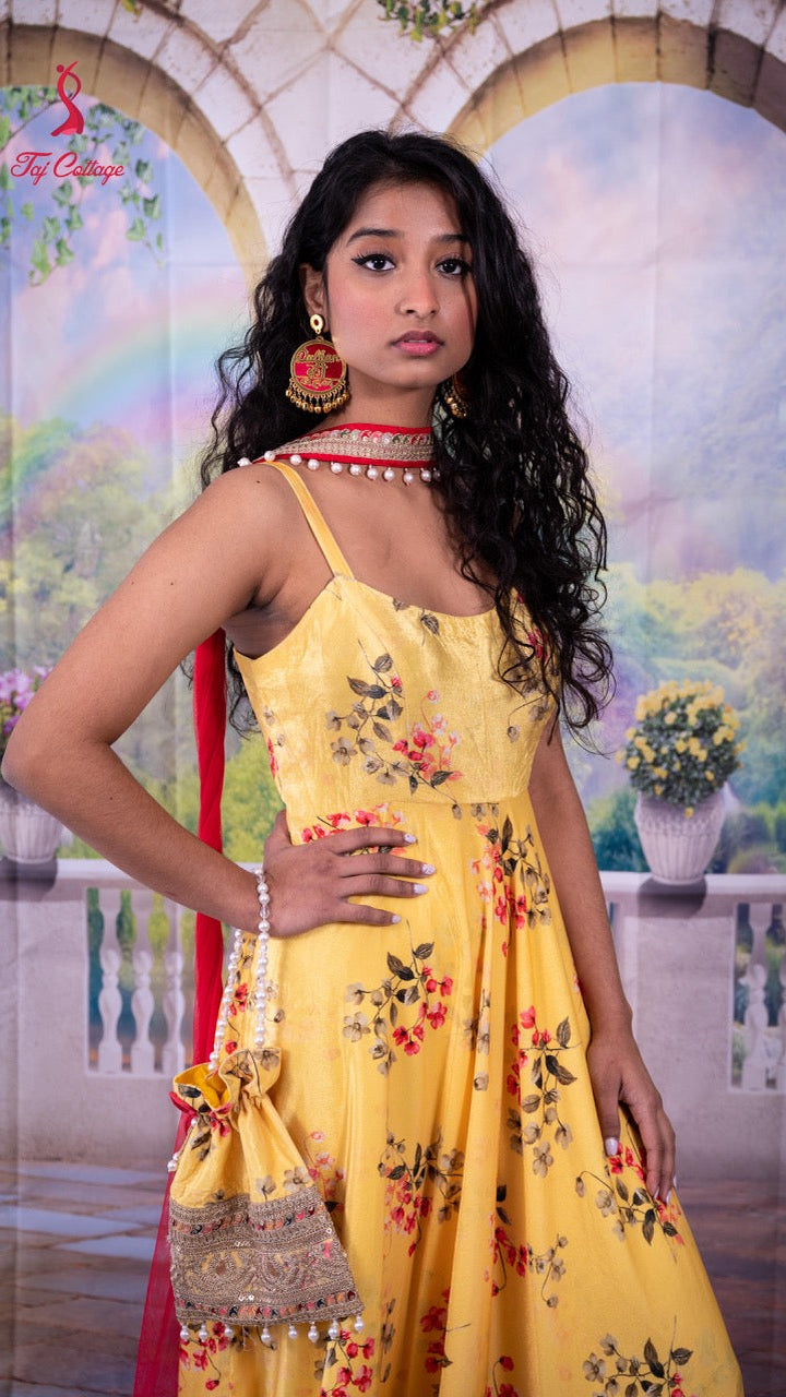 Yellow Floral Gown Set