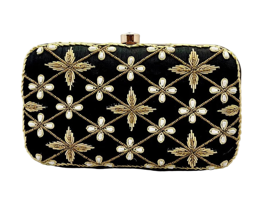 Black Banarasi Silk Clutch