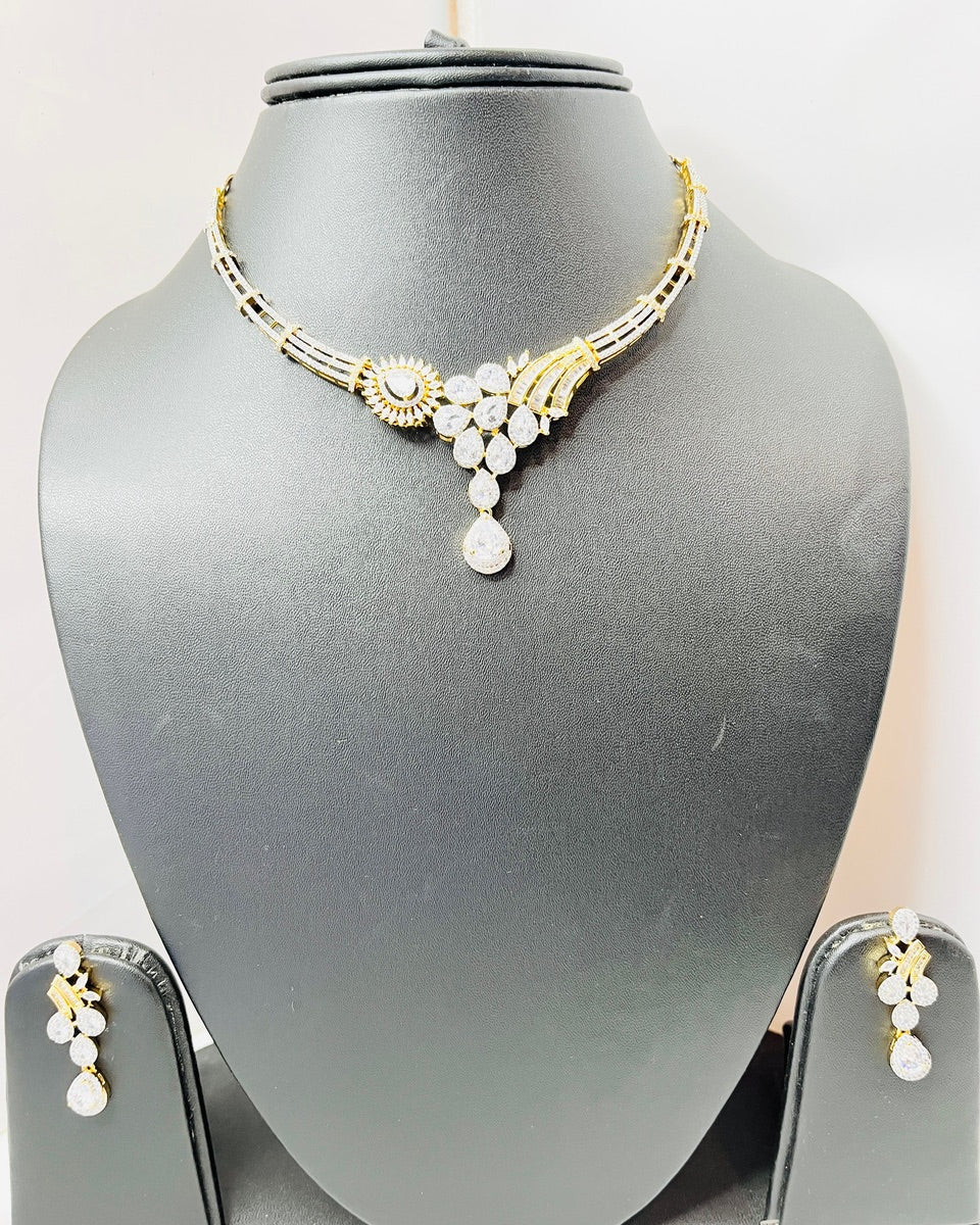 Antique Gold American Diamond Necklace Set