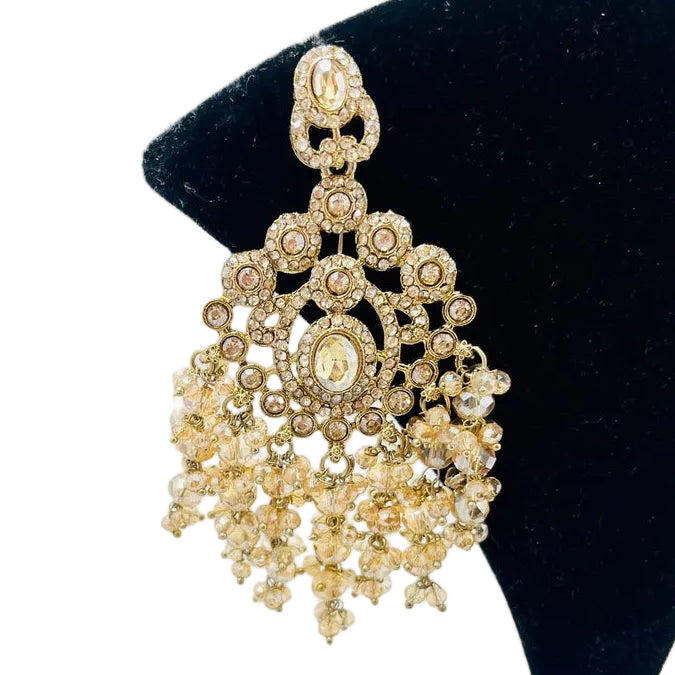 Gold Kundan Earrings With Ear Extensions