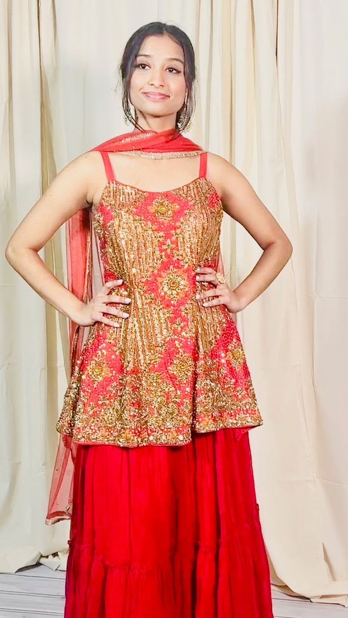 Red Embroidered Lehnga Set