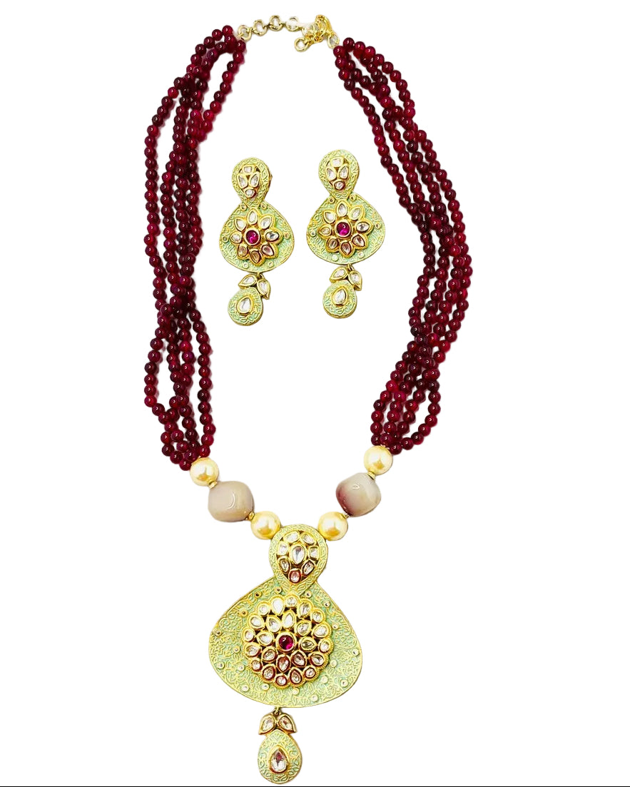 Maroon & Gold Color Set with Earrings