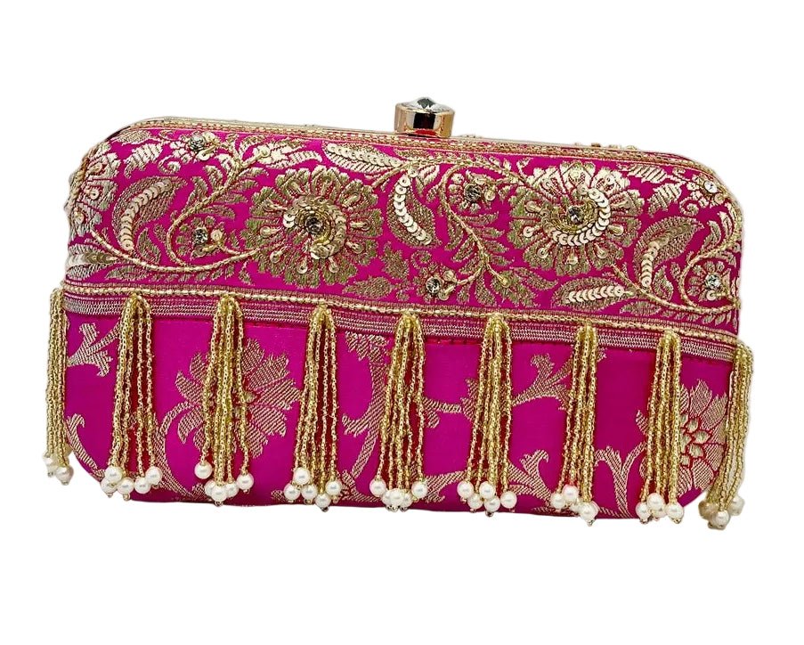 Fuchsia Banarasi Silk Clutch
