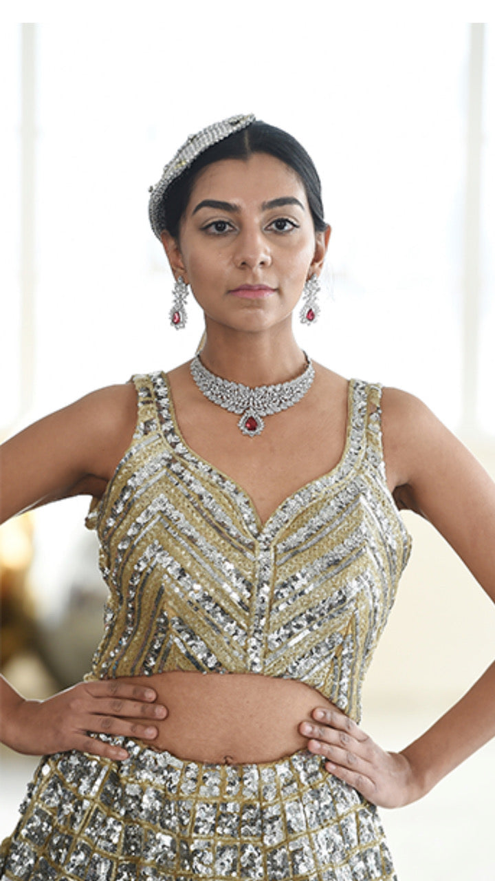 Silver & Gold Sequins Bridal Lehnga