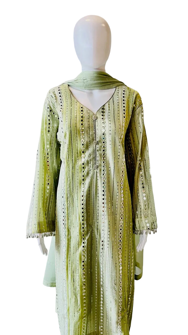Light Green Mirror Work Palazo Set