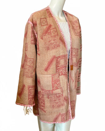 Blue Floral Upcycled Kantha Work Jacket
