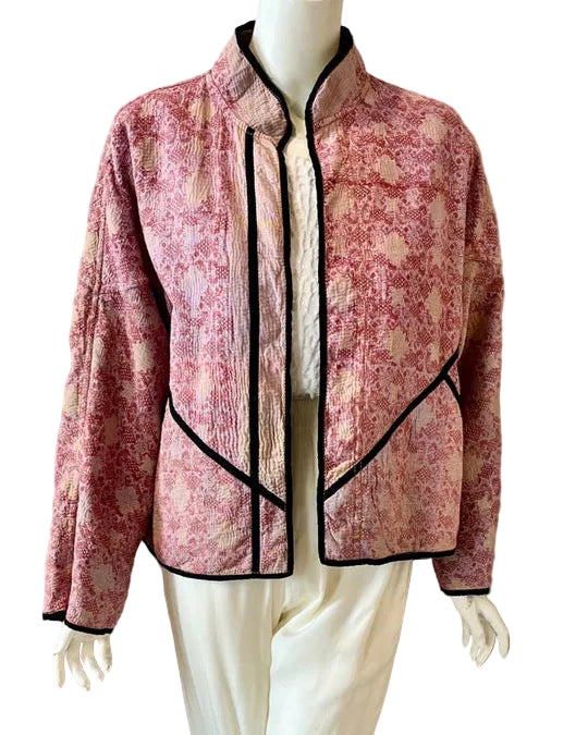 Orange & Green Reversible Floral Kantha Work Jacket