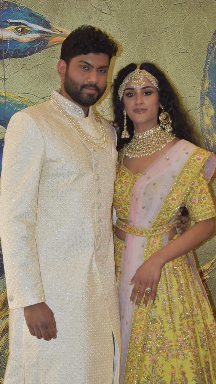 Cream Embroidered Sherwani