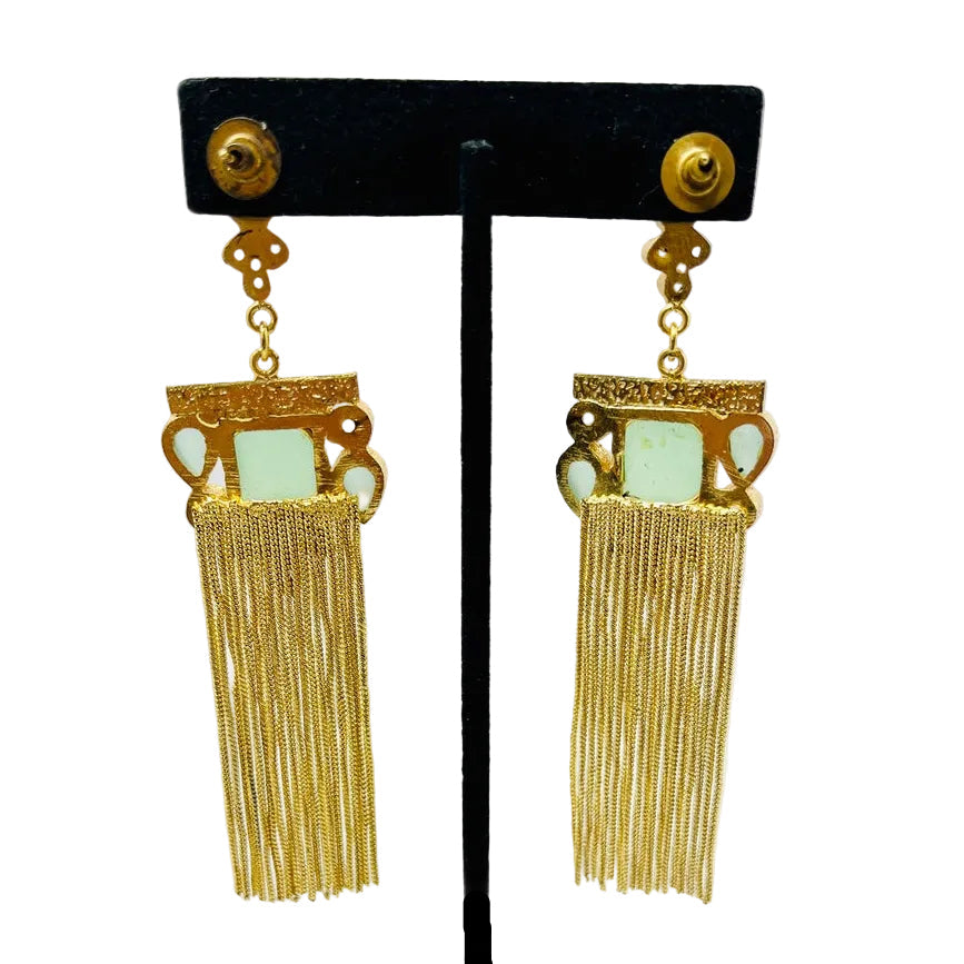 Sabyasachi Inspired Mint Green And Blue Gemstone Fringe Earrings