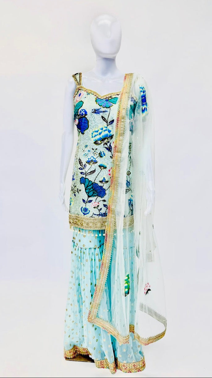 Light Blue Multi-Color Sharara Suit