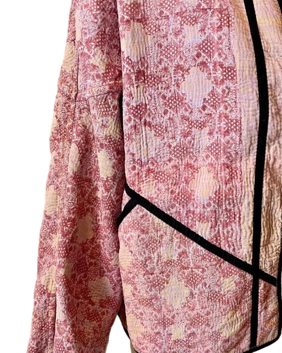 Orange & Green Reversible Floral Kantha Work Jacket