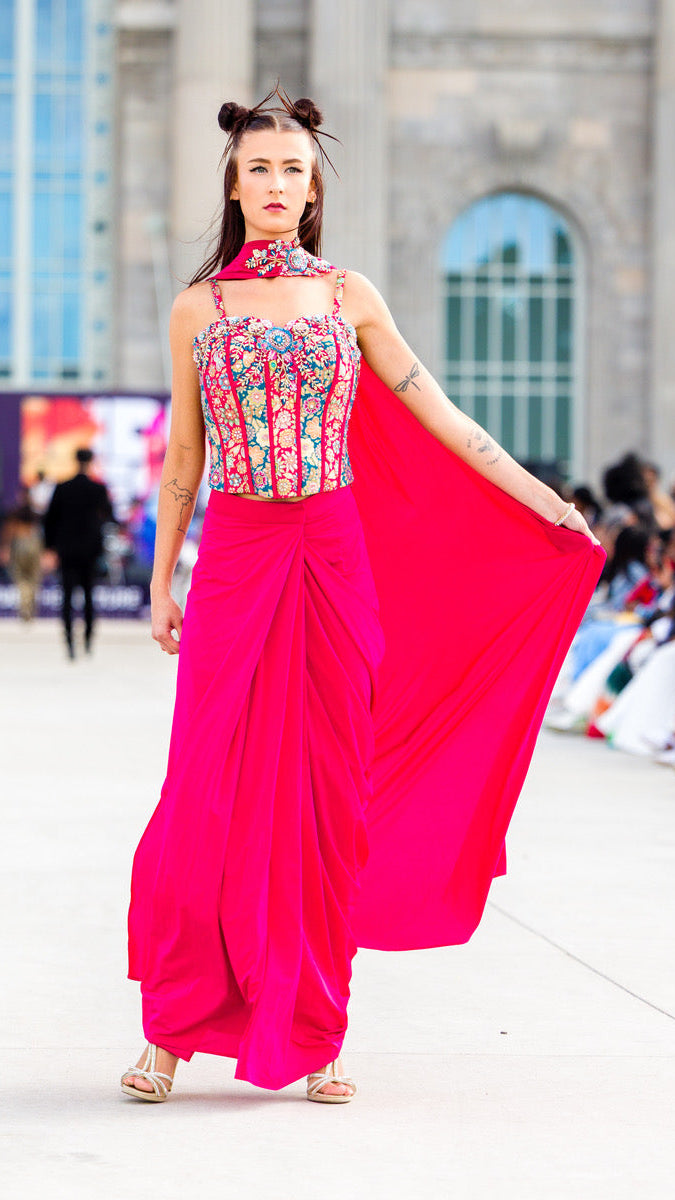 Dark Pink Corset Ready-made Saree