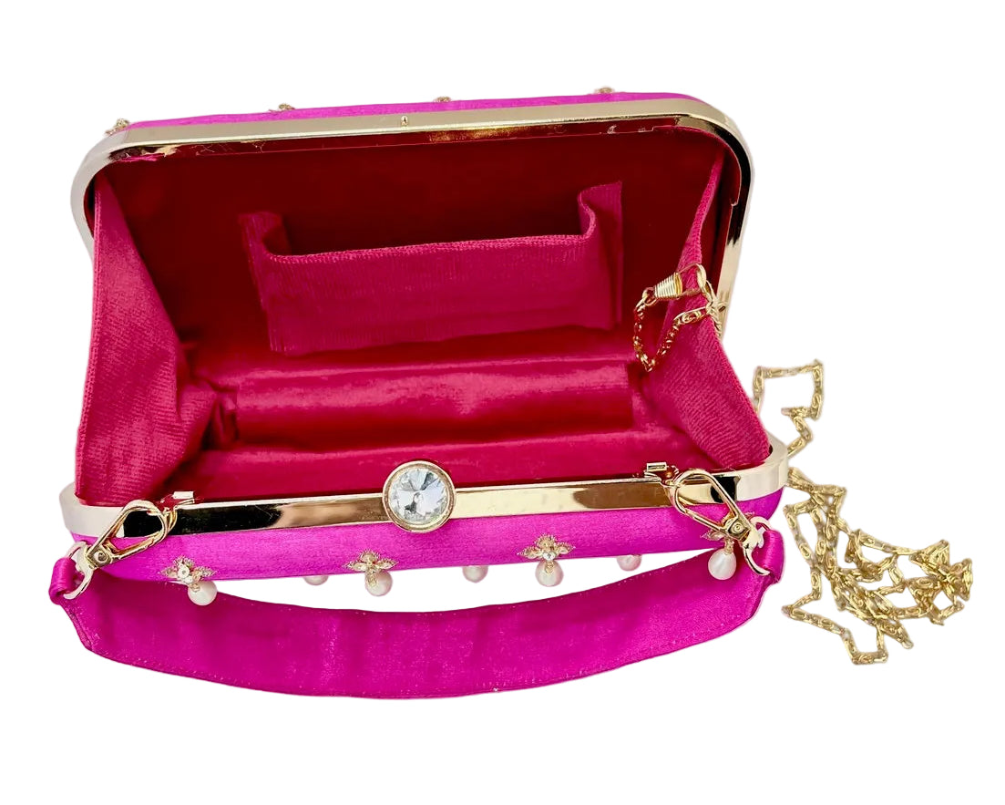Fuchsia Banarasi Silk Clutch