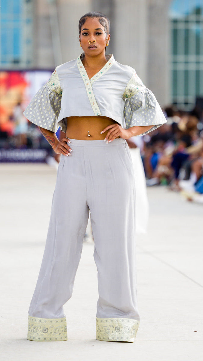 Grey Crop Top & Pant Set