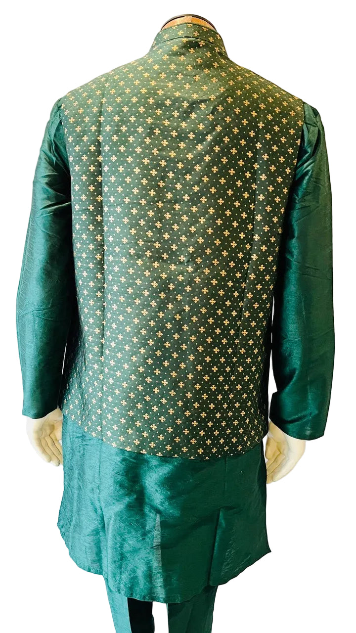Green & Gold Kurta Vest Set