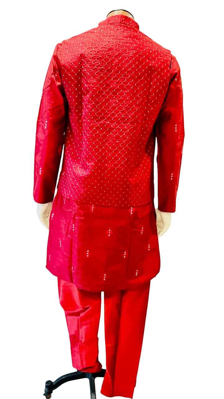Red Kurta Vest Set