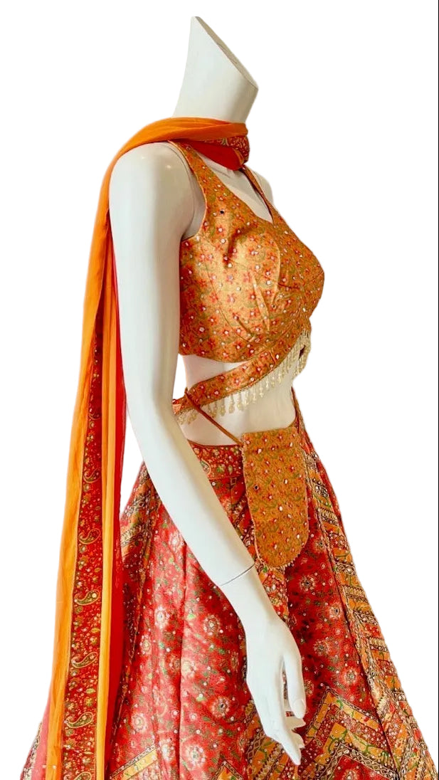 Orange Floral Lehenga Set