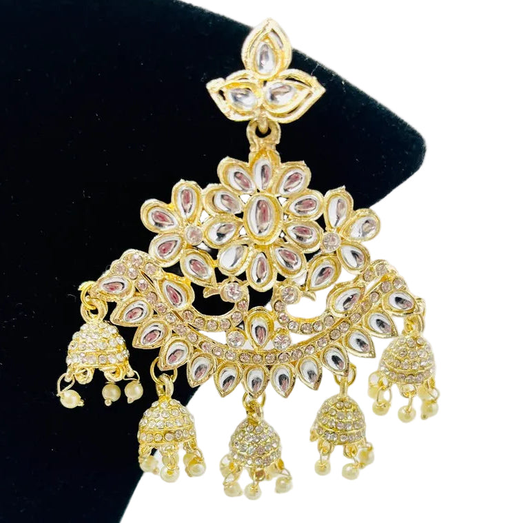 Gold Kundan Earrings With Ear Extensions
