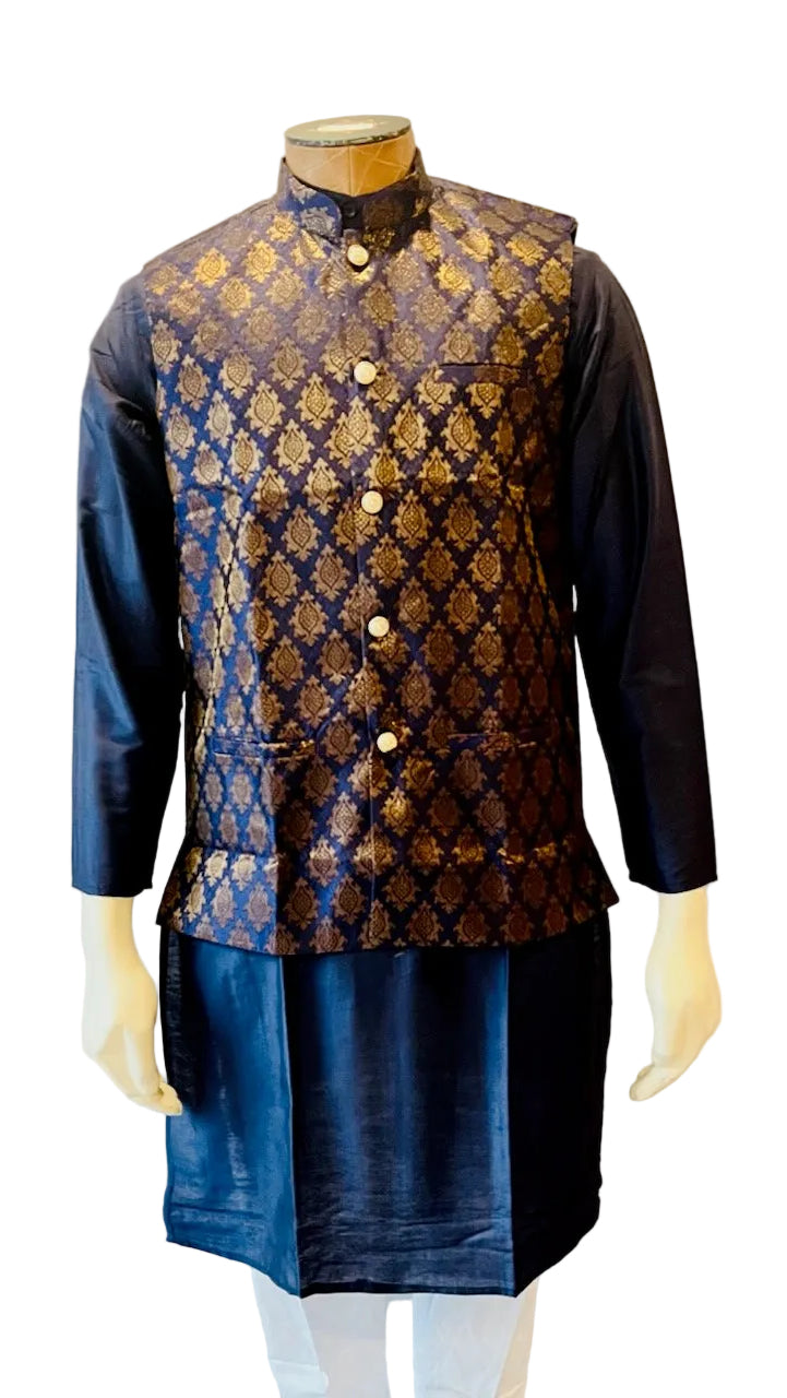 Blue & Gold Kurta Vest Set