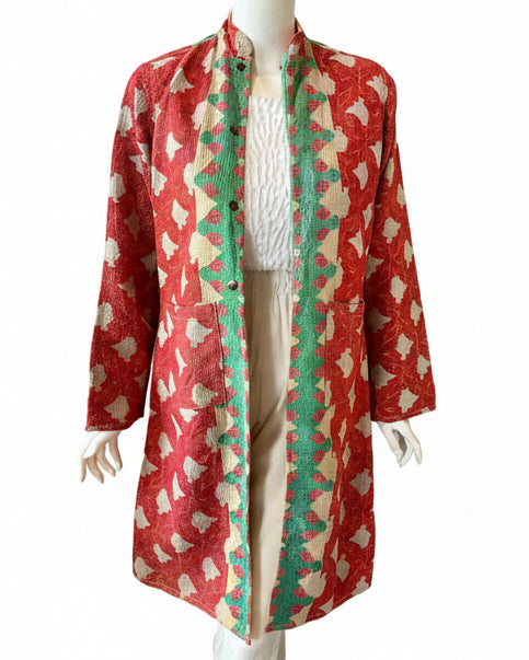 Red & Green Upcycled Kantha Work Jacket