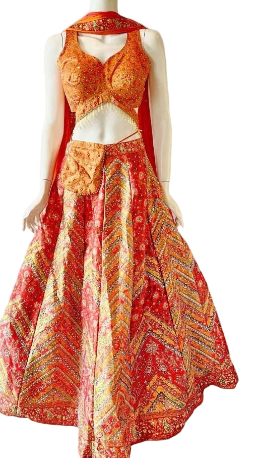 Orange Floral Lehenga Set