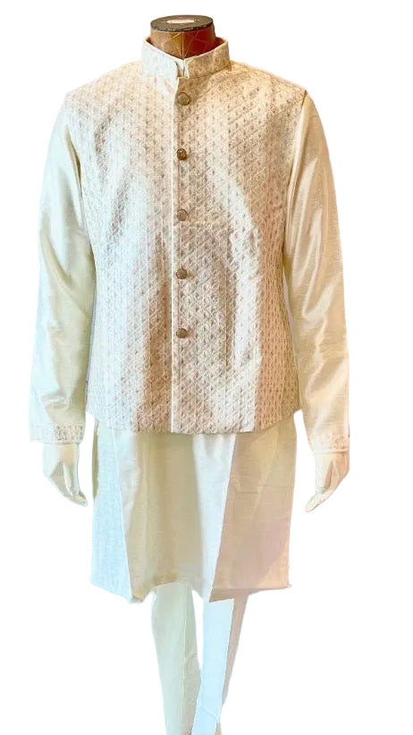 White Kurta Vest Set