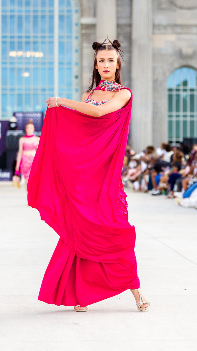 Dark Pink Corset Ready-made Saree