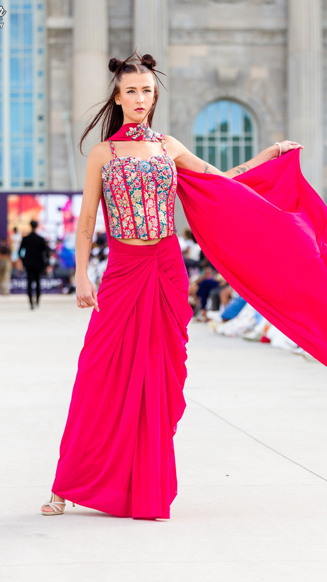 Dark Pink Corset Ready-made Saree