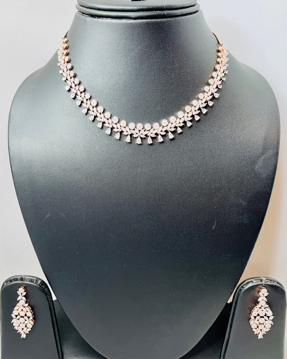 Rose Gold American Diamond Necklace Set