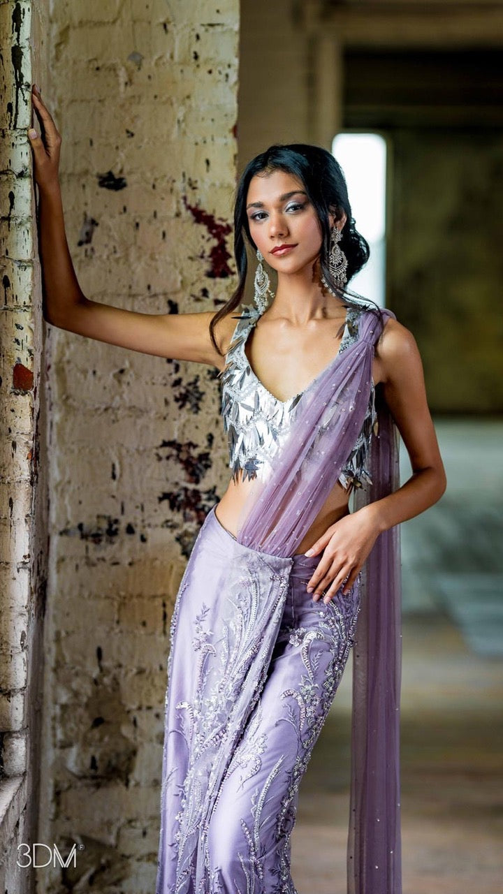 Lavender Color Readymade Saree