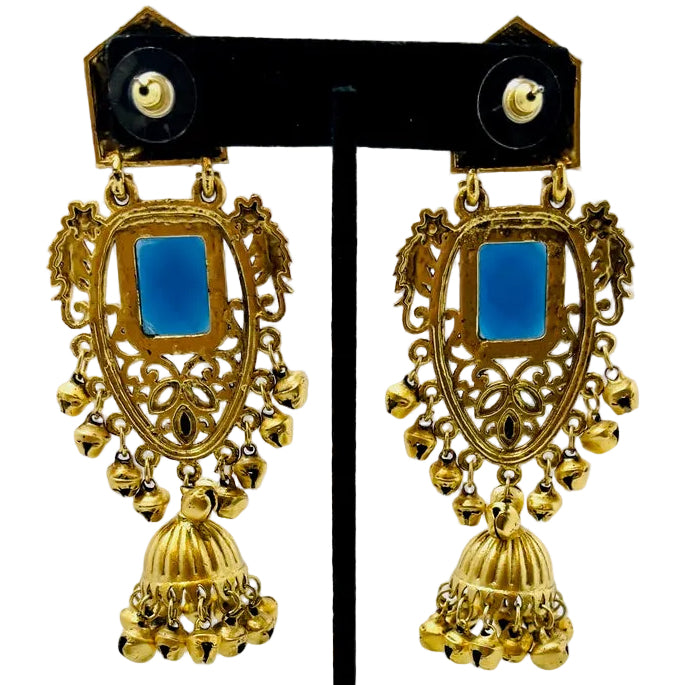 Gold & Blue Jhumka Earrings