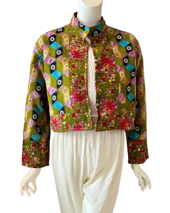 Upcycled Multi-Color Kantha Work Short Jacket